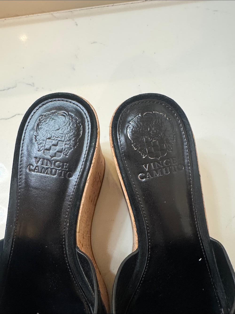Vince Camuto Black Suede Crisscross Cork Wedge Sandals - Picture 2 of 4